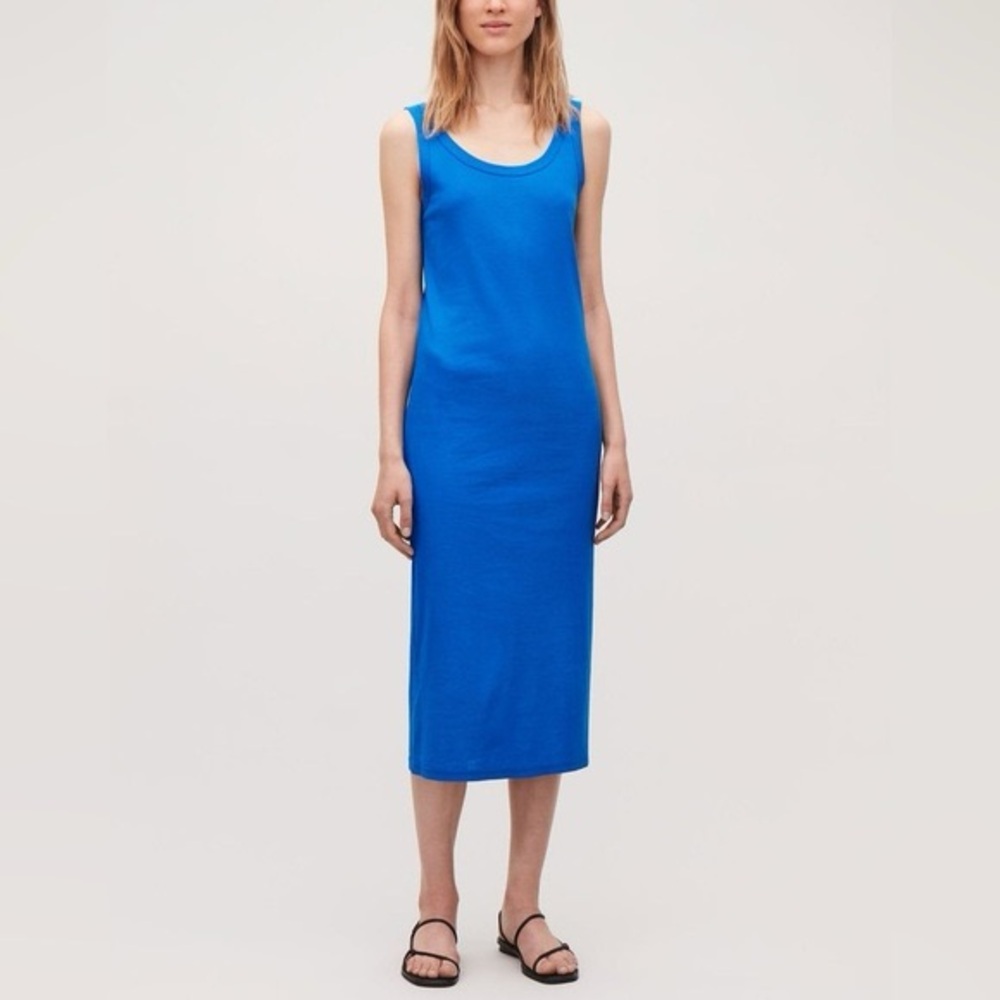COS Ribbed Cotton Tank Midi Dress Cerulean Blue Size XS